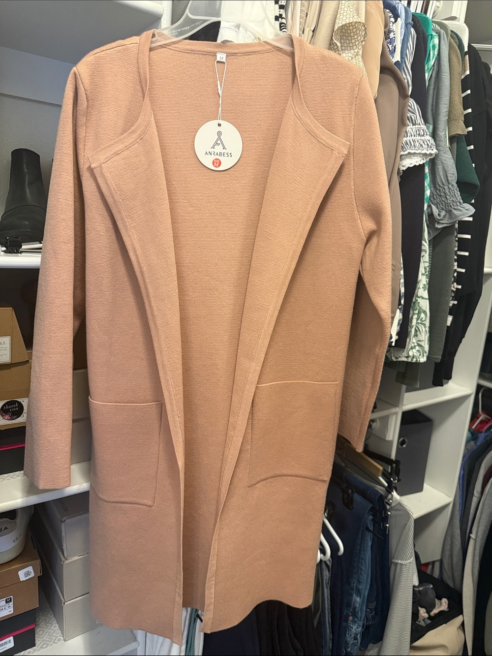 Anrabess Women's Open Front Long Knit Coatigan in beige